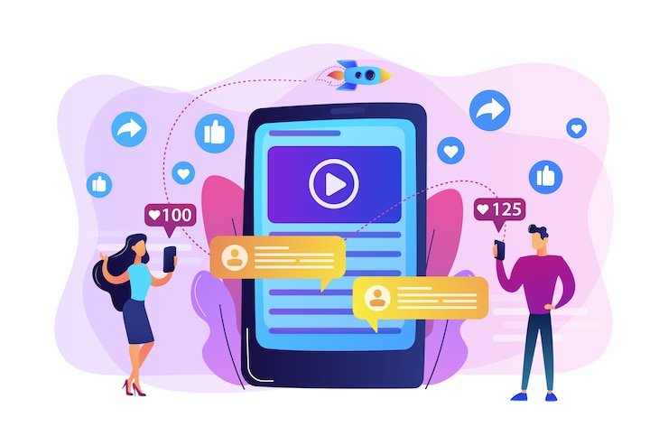 Gratis Vektor digital marketing, online advertising, smm. app notification, chatting, texting. viral content, internet meme creation, mass shared content concept.  