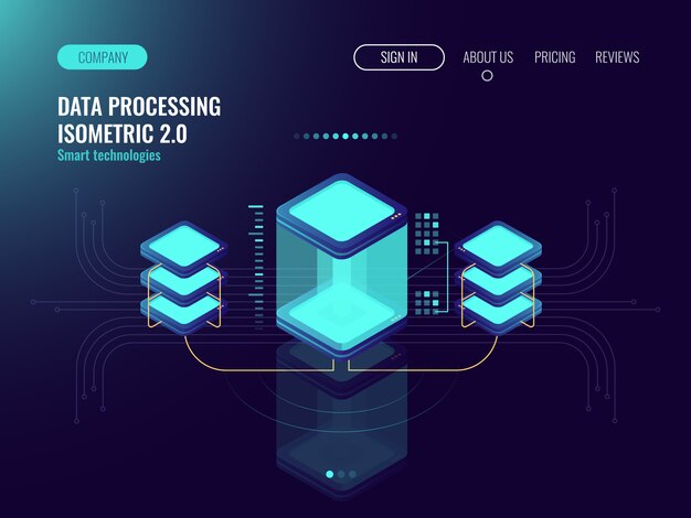 digital science concept, server room, cloud storage, data exchange, computer memory