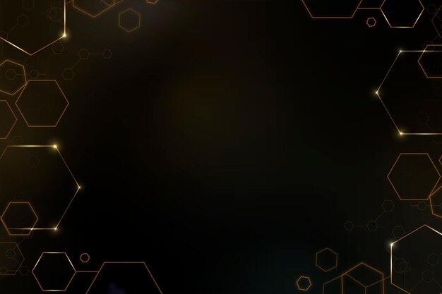 digital technology background with hexagon frame in gold tone