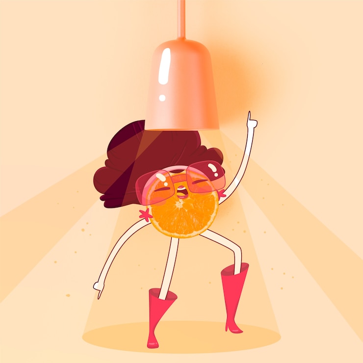 Gratis Vektor drawing of a dancing orange slice