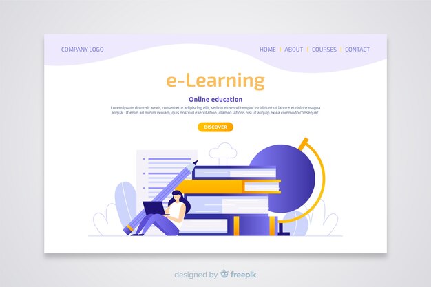 e-learning concept flat landing page