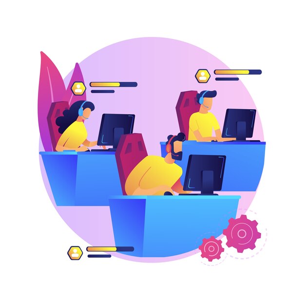 e-sport team abstract concept  illustration. group of e-sport gamers, pro team, online sport league, gaming championship, internet browser, playing together, collaboration .