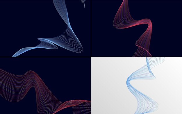 enhance your design with this set of 4 abstract waving line vector backgrounds