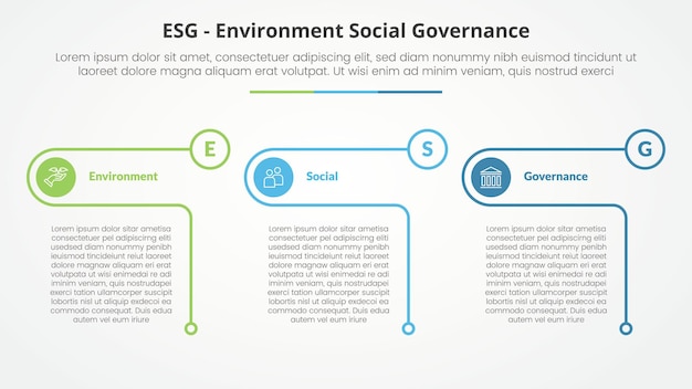 ESG frameworks infographic concept for slide presentation with creative outline table circle with 3 point list with flat style