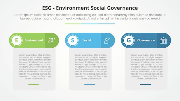 esg frameworks infographic concept for slide presentation with table box and round header with 3 point list with flat style