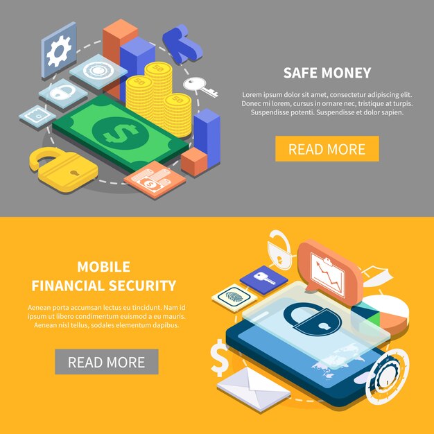 financial security isometric banners
