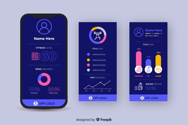 fitness mobile app infographic template flat style