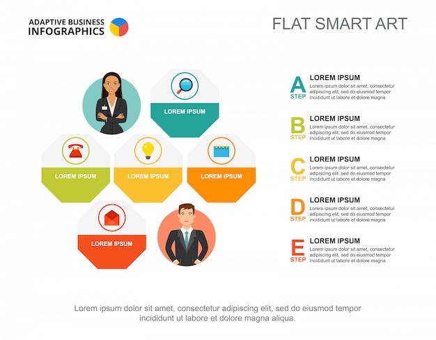 five points list process chart template for presentation