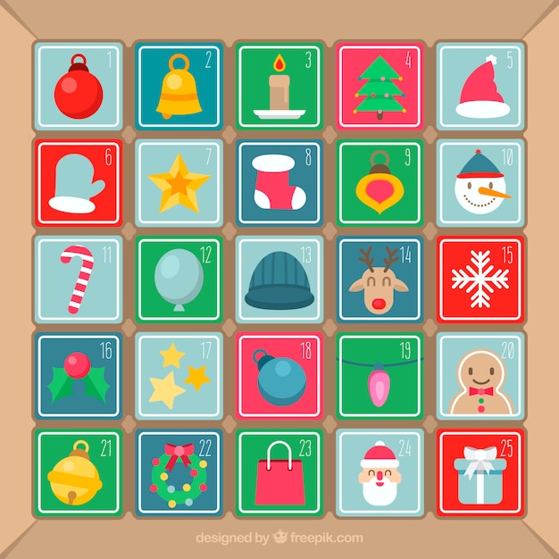 flat advent calendar with christmas elements