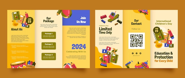 Flat brochure template for international children's day celebration