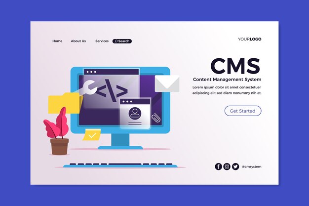 flat content management system landing page template