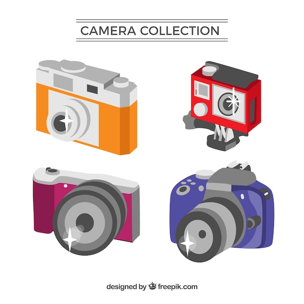 flat design camera collection with go-pro