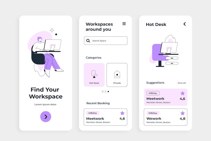 Gratis Vektor flat design coworking app template