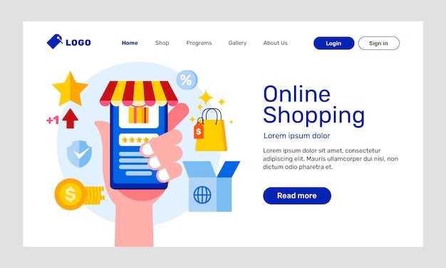 flat design e-commerce website landing page