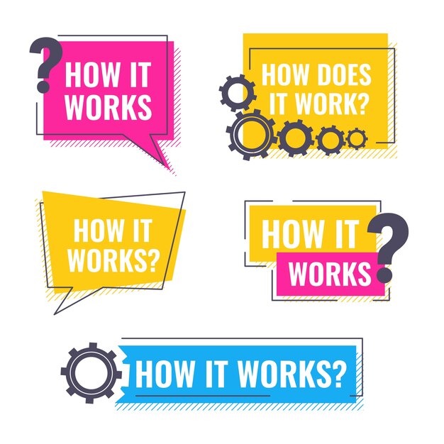 Flat design how it works label collection