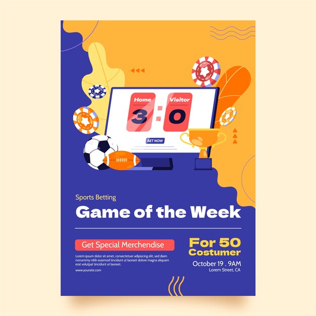 Flat design sports betting poster template