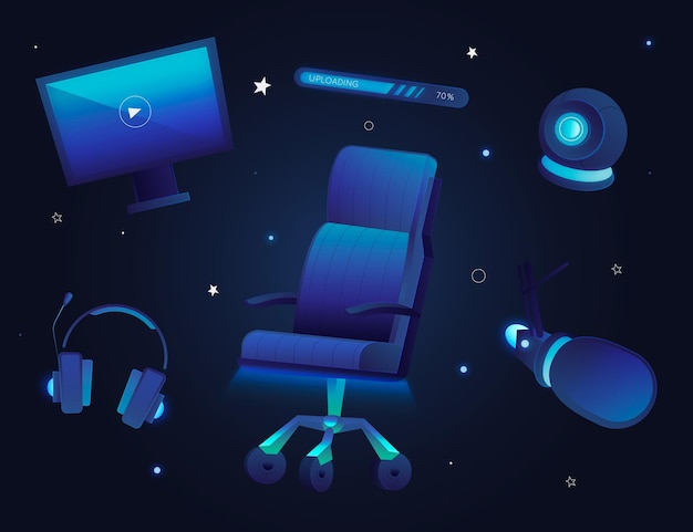 Flat game streamer elements collection