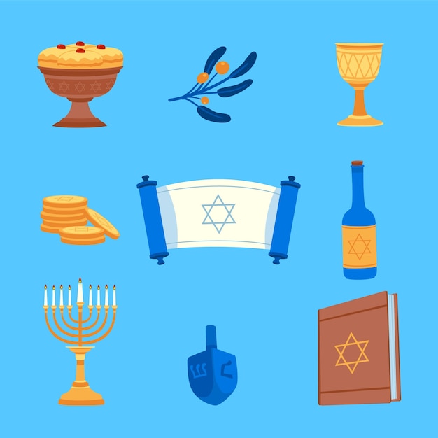 Flat hanukkah design elements collection