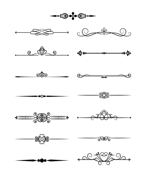 Floral design elements vintage dividers in black color. Page decoration. Vector illustration. Isolated