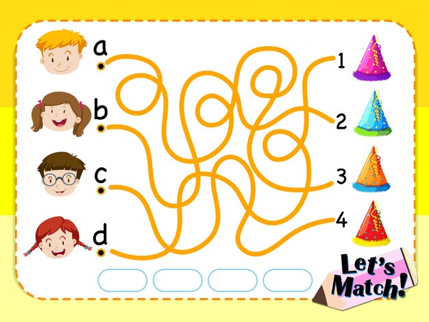 Game template with matching kids and hats