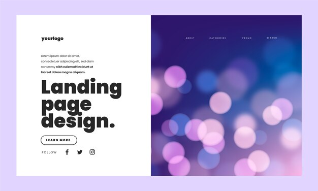 gradient bokeh landing page design