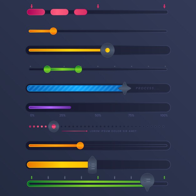 Gradient colored ui sliders collection