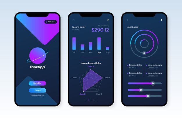 gradient dark mode app template