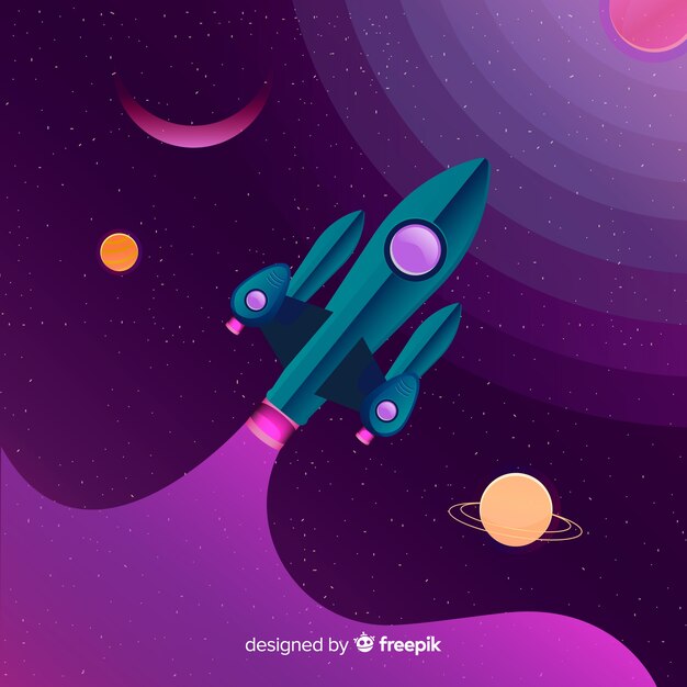 gradient galaxy background with a rocket