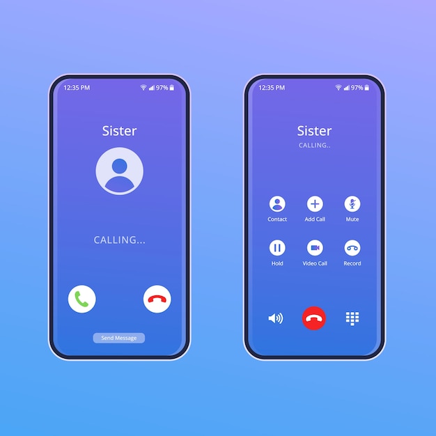 Gradient phone call screen interface illustration