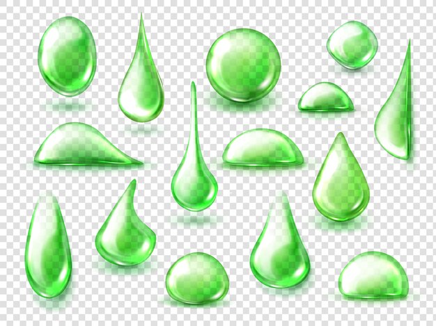 green drops of water, herbal tea liquid drips