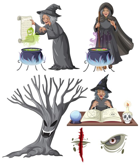 Halloween theme with evil witches
