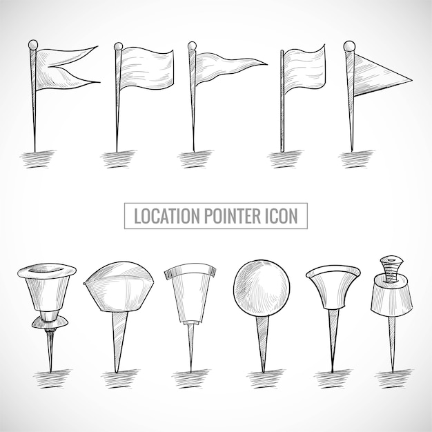 Hand draw location pointer icon set sketch design
