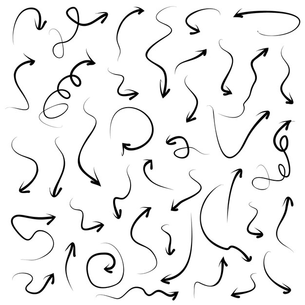 hand drawn black arrows set isolated on white background