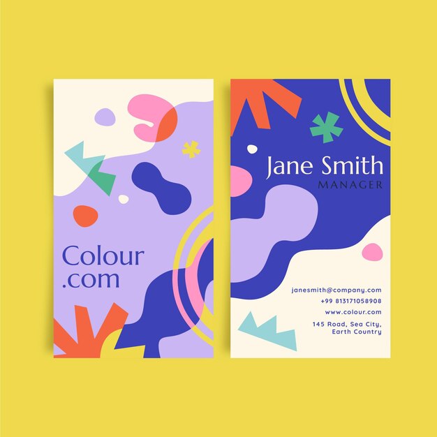 Hand drawn colorful shapes business cards