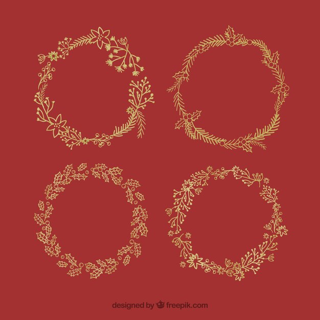 Hand drawn elegant golden wreaths 