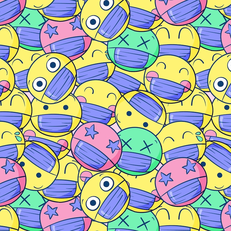 Gratis Vektor hand drawn emoji with face mask pattern