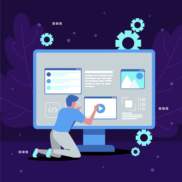 Hand drawn flat design homepage illustration