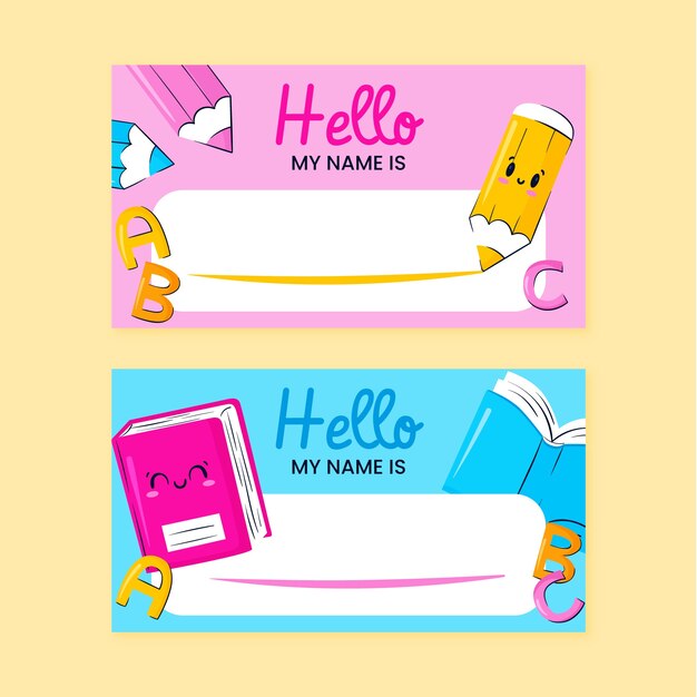 Hand drawn flat school labels