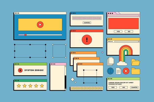 hand drawn retro computer windows elements