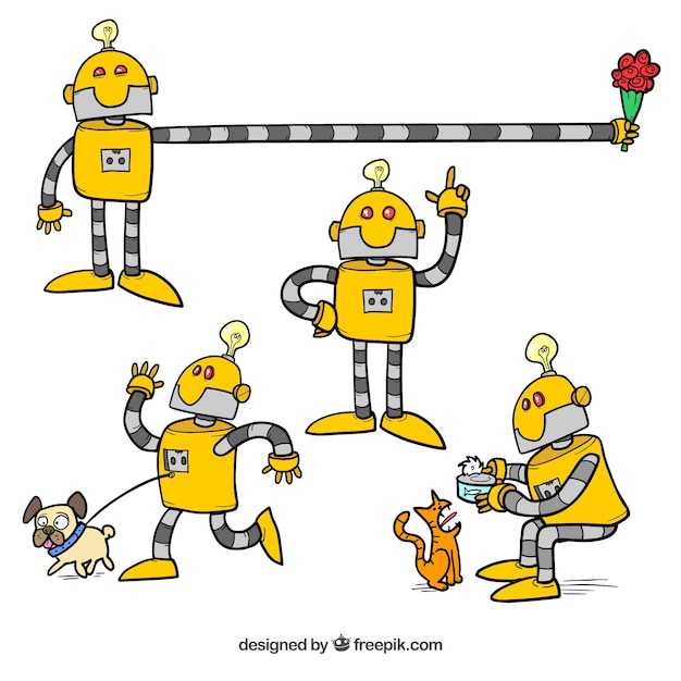 hand drawn robot collection with different poses