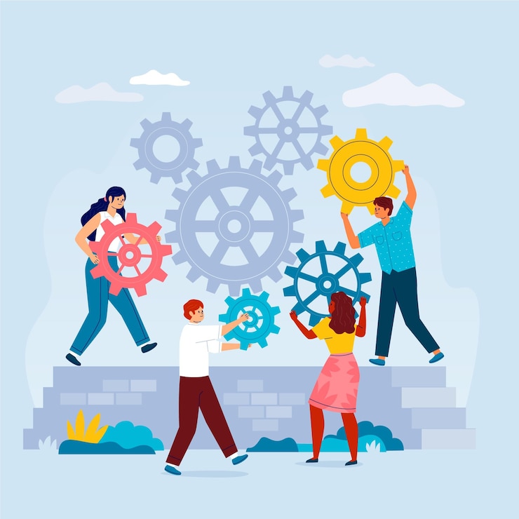 Gratis Vektor hand drawn teamwork illustrated