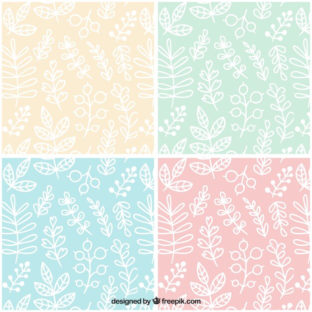 Hand drawn white leaves pattern collection