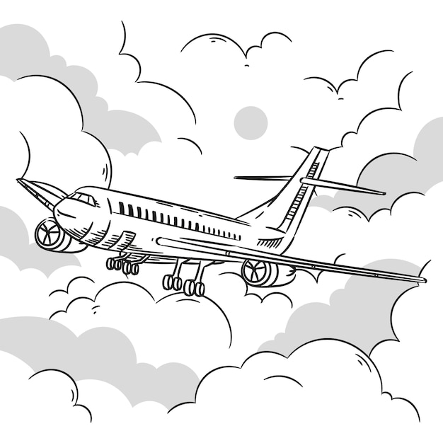 Handritad illustration av flygplans kontur