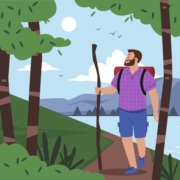 Håndtegnede mennesker i skoven illustration