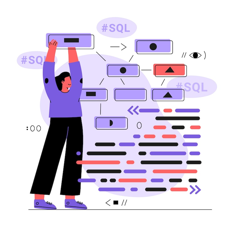 Gratis Vektor håndtegnet flad sql-illustration