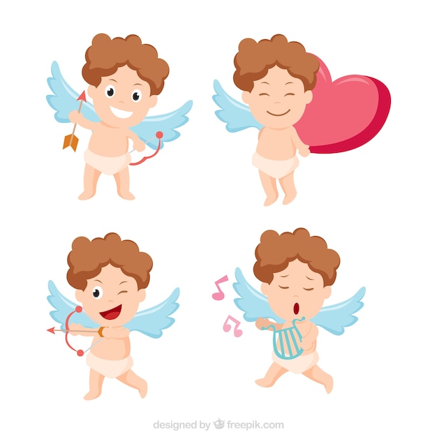 Happy cupid characters in flat design