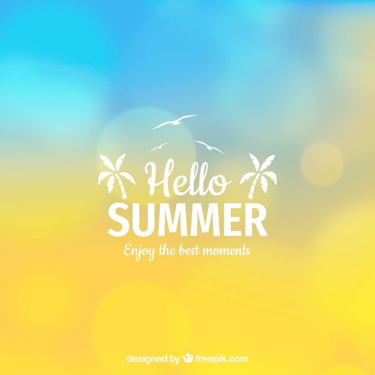 Gratis Vektor hello summer with blurred background