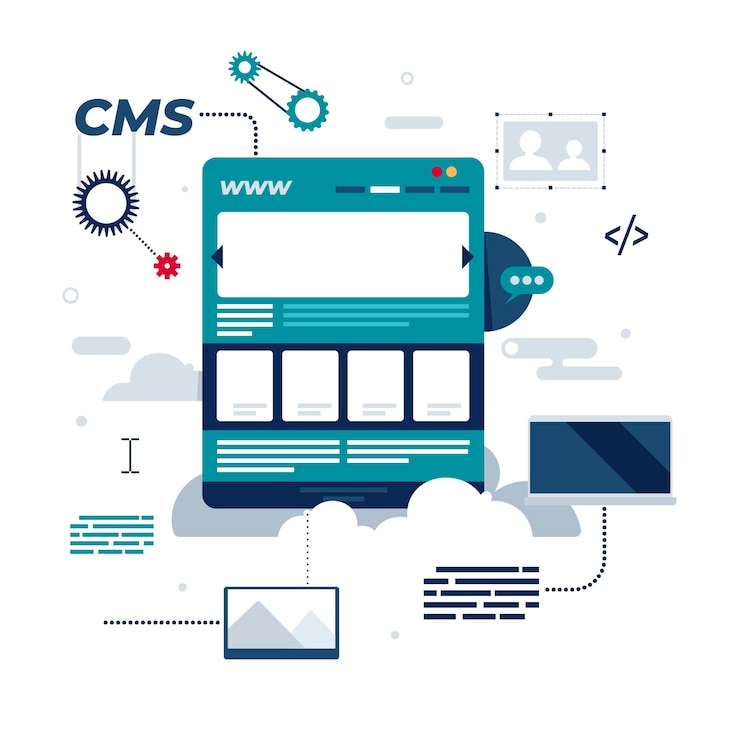Gratis Vektor illustration af fladt cms-koncept