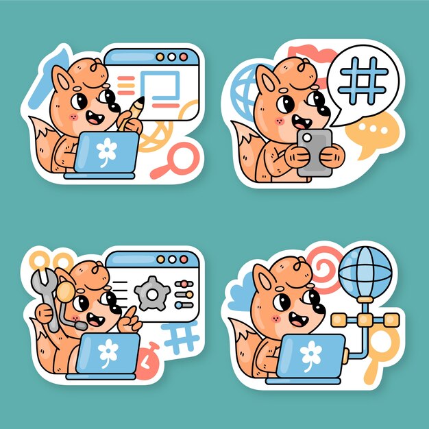 internet stickers collection with fred the fox