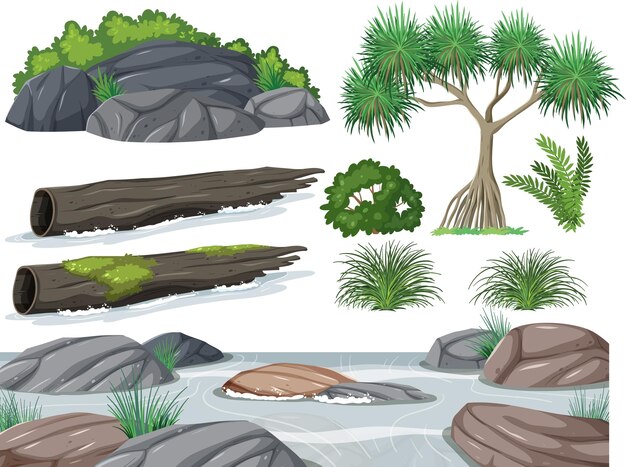 Isolated trees and nature objects set